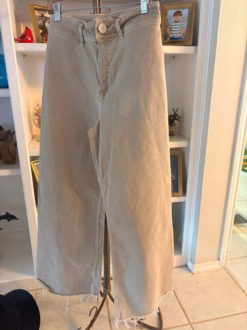 Zara Wide Leg Raw Hem Pants Tan